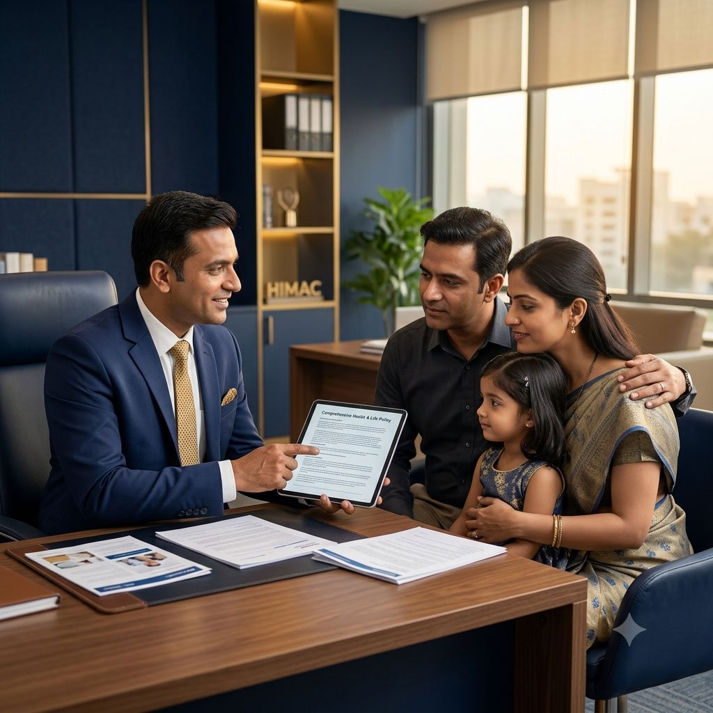 Insurance advisor guiding a family on a policy